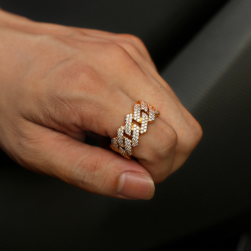 Hip Hop 11mm Iced Out Cuban Link Chain Ring for Men Jewelry