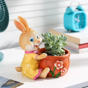 Directo de fábrica de alta calidad <span class=keywords><strong>pintado</strong></span> <span class=keywords><strong>a</strong></span> <span class=keywords><strong>mano</strong></span> lindo conejo de Pascua olla de interior colorido resina animal suculenta maceta decoración del hogar regalo - Product Image 5