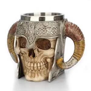 Grote Hoorn Dubbele Handvat 304 Roestvrij Staal Skelet Bier Mok Viking Noorse Mythologie Koffie Mok Voor Halloween Gift Decor