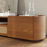 AJUNION Support TV Moderne en Bois de Noyer Ovale Centre de Divertissement Table Tv Rotin Porte Media Console Unité Tv Armoire Entièrement Assemblé