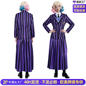 Vestido de Uniforme Escolar Morado a Rayas de Wednesday Addams para Mujer, Disfraz de Cosplay de Anime, Fuente Transfronteriza con Etiqueta - Product Image 4