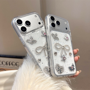 เคสโทรศัพท์มือถือลายมงกุฎโบว์กลิตเตอร์ประดับเพชรสำหรับ iPhone 17 16 15 14 Pro Max ลายดาวรัก 3 มิติ ผีเสื้อเรซิ่น DIY ฝาหลังใส - Product Image 3