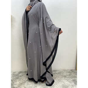 Venta al por mayor de Oriente Medio Turquía moda empalme gasa elegante suelta musulmana túnica Vestido de manga murciélago sin diadema - Product Image 5