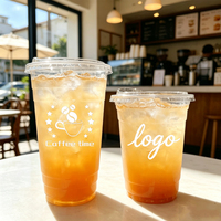 Gobelets en plastique jetables personnalisés avec logo imprimé, qualité alimentaire, avec couvercles, transparents en PET, 500 ml/700 ml, pour bubble tea et café, gobelets à boisson 500 ml/700 ml