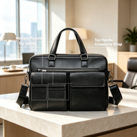 Porte-documents d'affaires classique de luxe pour homme, grande capacité, multi-poches, portable, en cuir de vachette véritable