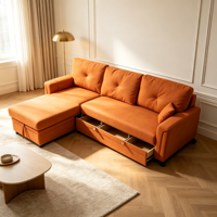 Canapé-lit minimaliste en L avec fonction de tirage, options de tissus personnalisables, pour commandes groupées et mobilier de logement locatif