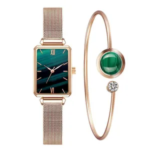 准备发货价格便宜sr626sw方形简约女表套装合金品牌石英表和女式套装手表手镯