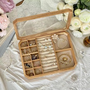 Octagonal Wooden Jewelry Organizer <b>Box</b> With <b>Mirror</b> Lid Simple Style Storage Case For Rings Earrings Necklaces - Product Image 6