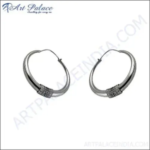 Pendientes de aro de moda Bali de plata oxidada 925 - Product Image 1