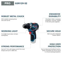 Perceuse-visseuse sans fil Bosch GSR 12V-32, visseuse électrique 12V, outil électrique compact pour le bois, le métal et les réparations domestiques