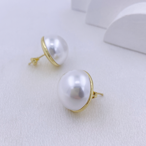 फैशन गहने बड़े अर्ध-गोल मोती ईयररिंग्स शेल मोती इयररिंग्स खोल महिलाओं को स्टड करता है - Product Image 5