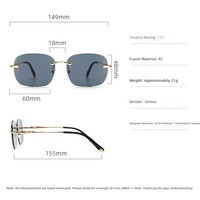 Lunettes de soleil géométriques de luxe sans monture, protection UV, modèle 111, pour femmes et hommes, idéales pour les voyages et les activités de plein air, certifiées CE - Grande Vente