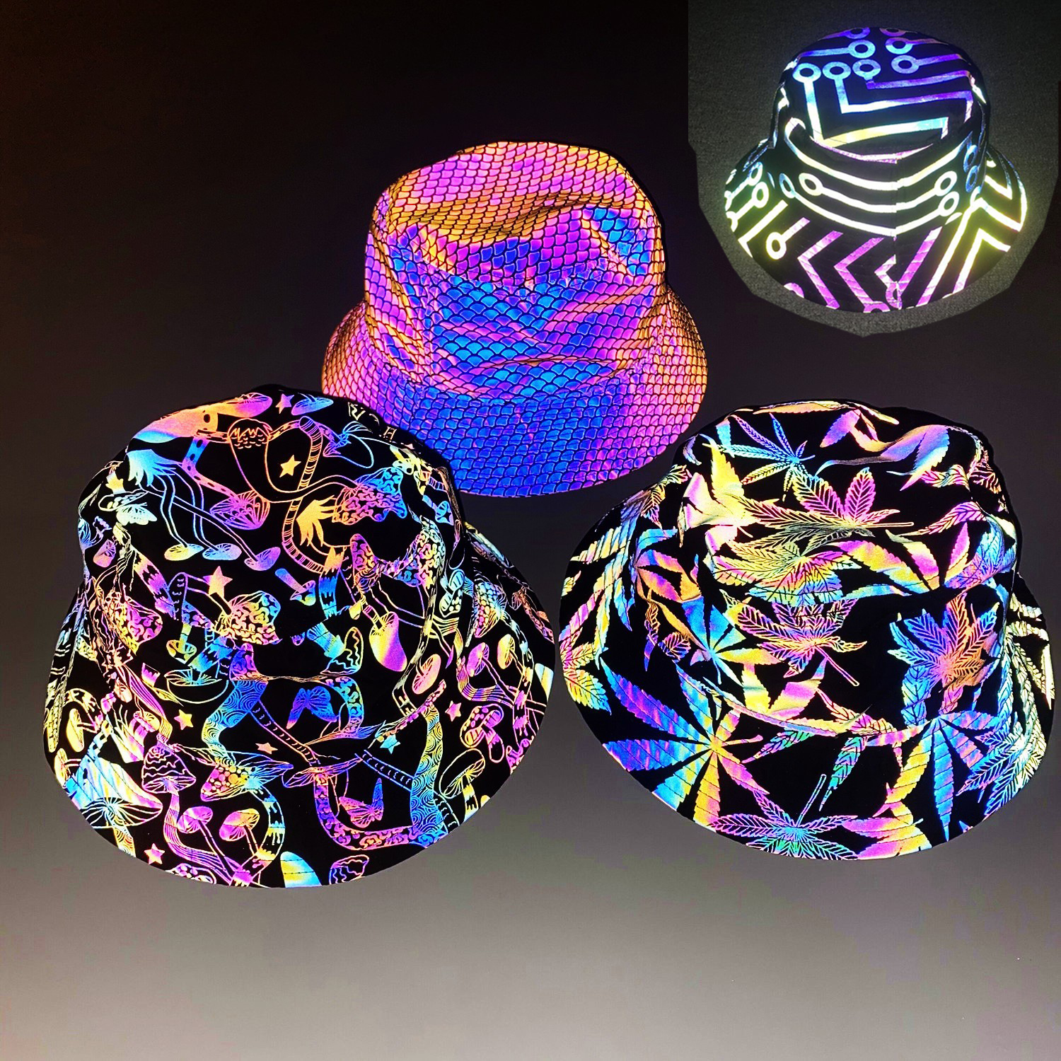 Модная Забавный дизайн унисекс изогнутая цепь Радужный Красочный Узор Хип-хоп Солнцезащитная Светоотражающая рыболовная Панама