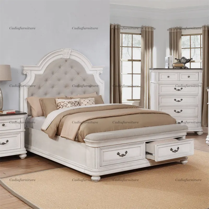 Design do país americano, conjunto de quarto de madeira com 2 gavetas, antiguidade, cor branca, móveis para o quarto