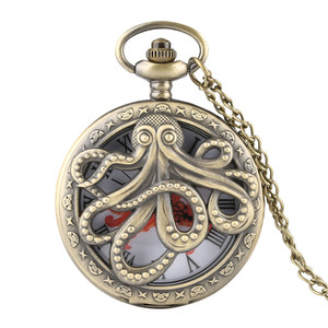 <span class=keywords><strong>Orologio</strong></span> <span class=keywords><strong>da</strong></span> <span class=keywords><strong>Tasca</strong></span> <span class=keywords><strong>Vintage</strong></span> con Catena FOB, Stile Antico Bronzo, Design a Polpo Traforato, Movimento al Quarzo - Product Image 1