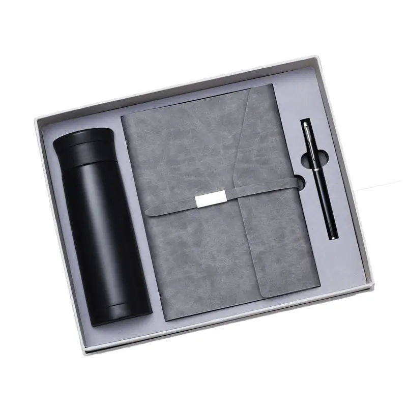 Luxe Exactive Lederen Notebook Thermische Cup En Pen Corporate Logo Relatiegeschenk Set Voor Personeel Openingsceremonie