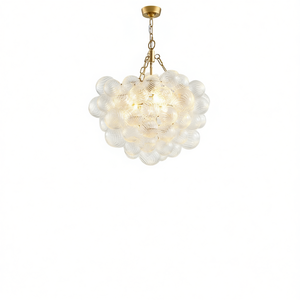 20 Inch Gold <b>Pendant</b> Light Chandelier Clear <b>Glass</b> Globe <b>Shade</b> Adjustable Height For Living Room Dining Room Kitchen - Product Image 1