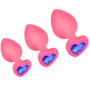 Kişiselleştirilmiş Kalp Şeklinde Silikon Anal <span class=keywords><strong>Plug</strong></span> Mücevherli Popo Fişi Erkekler ve Kadınlar için Üç Farklı Boyutta Set - Product Image 2