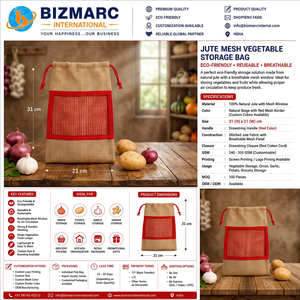 Bolsa de malla de yute superventas para almacenamiento de verduras con cordón, reutilizable y transpirable, para patatas, cebollas y ajo, en oferta - Product Image 5
