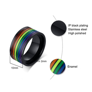Anel de arco-íris, anel de aço inoxidável preto com orgulho <span class=keywords><strong>gay</strong></span>, joia para presente - Product Image 2
