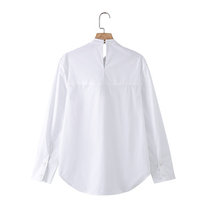 Camicetta <span class=keywords><strong>Elegante</strong></span> da Ufficio Zevity in Cotone Bianco per Donna, Manica Lunga con Fiocco, Camicia Business Personalizzabile con Logo, <span class=keywords><strong>Top</strong></span> Comodo da Donna - Product Image 2