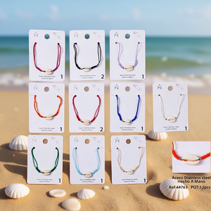 Bracciale con conchiglie in acciaio inossidabile con perline regolabili per donna, set di 12 pezzi, gioielli alla moda - Product Image 3