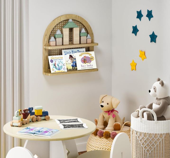2 Pezzi Mensole da Muro Rattan, 40×12,2×13cm Mensolsa da Muro Boho Bianca, Mensole da Parete in Legno, Mensola Galleggianti Scaffale da Parete Decorazioni Parete Legno per Camera, Soggiorno, Corridoio