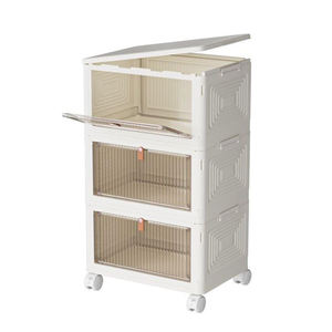 Ensemble de 4 bacs de rangement en plastique blanc avec couvercle et roulettes, pliables et empilables, pour la maison, le bureau ou le dortoir - Product Image 3
