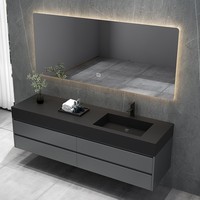 Armoire de salle de bain moderne de luxe Personnalisable Rock Mirror Lumière intégrée Conception intelligente Laque Panneau de porte Lavabo
