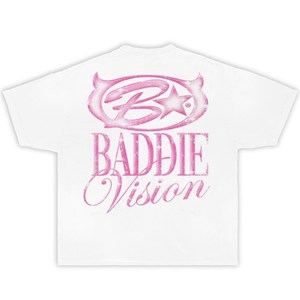 T-Shirt Oversize con Grafica Baddie Vision, Stile Streetwear Y2K per Ragazzi, Collo Tondo, 100% Cotone Jersey, Design Stampato - Product Image 1