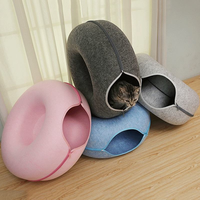 Tunnel pour chat à prix d'usine, lit en forme de beignet, motif solide, en feutre, accessoires pour animaux de compagnie, confortable, pneu fermé pour animaux de compagnie