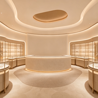 Vitrine de présentation de bijoux en verre incurvé sur mesure, cadre doré champagne, comptoir à bijoux en arc avec éclairage LED