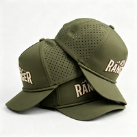 Casquette de baseball Ranger verte pour la chasse et la randonnée, avec panneaux respirants perforés au laser, logo montagne brodé en 3D et corde tressée