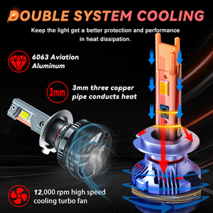 Lampu Depan Mobil LED High Power Q7 H4 H7 H13 H11 9005 9006 170w 17000lm dengan Tiga Tabung Tembaga - Product Image 4