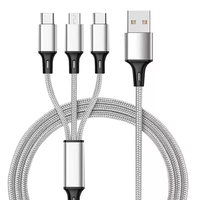 Vente en gros d'usine, câble USB multifonctionnel coloré à charge rapide 3A 3 en 1 en nylon tressé de 1,2 m pour iPhone pour téléphone Samsung
