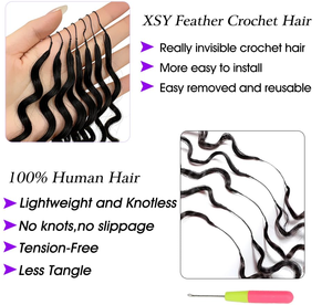 Treccia di <span class=keywords><strong>capelli</strong></span> effetto piuma, <span class=keywords><strong>capelli</strong></span> intrecciati pre-segmentati, adatti per donne di colore, stile all'uncinetto a onde profonde - Product Image 2