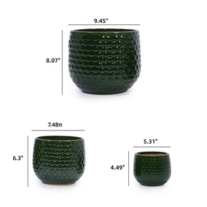 Ensemble de 3 pots de fleurs en céramique MDJ, vert foncé, glaçure brillante, ronds, pour l'intérieur et l'extérieur, style moderne minimaliste - Product Image 5
