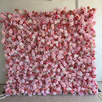 Panneau mural 3D MoKtong Pêche et Fleur d'Avignon avec roses artificielles en soie, hortensias et verdure pour événements romantiques en jardin ou fêtes