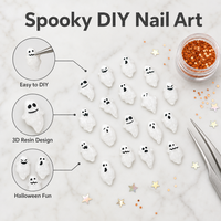 100 pièces/sac Breloques d'ongles fantômes d'Halloween 3D en résine blanche lumineuse à dos plat pour décorations d'ongles DIY et fournitures de salon de manucure