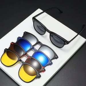 Wholesale Retro Men Magnetic Semi-Metal 5 Lenses Sunglasses UV400 5 in 1 TR90 Eyeglasses With Sun Glasses <b>Clip</b> on - Product Image 2