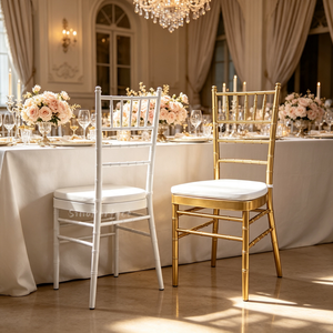 Good Selling Popular Chameleon Gold Iron Chiavari Tiffanie Party Reception Wedding <b>Chair</b> With White Cushion - Product Image 1