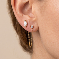 CLIORO Juego de Pendientes Hipoalergénicos Delicados para Mujer: Pendientes de Tuerca con Circonita Cúbica de Corte Marquesa para Doble Perforación y Pendientes Colgantes de Cadena con Circonita Cúbica Redonda