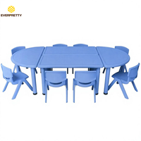 Muebles de Aula de Jardín de Infancia Modernos y Duraderos al por Mayor, Juego de Mesa y Sillas de Actividades Modulares de Plástico con 8 Asientos