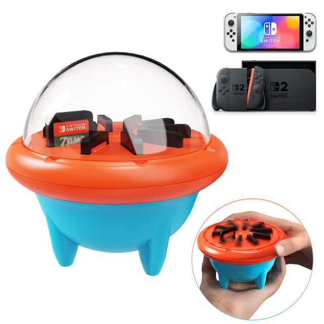 For Switch OLED  Lile/Switch 2 Game Organiser Rotating Playing Card Case with 10 Card Slots, Magnetic Pull Card Portable