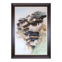 Pintura de Arenisca con Arquitectura Rural China Hecha a Mano, Paisaje, Arte de Pared, Decoración del Hogar, Adorno, Obra de Arte Artesanal Grande, Regalo