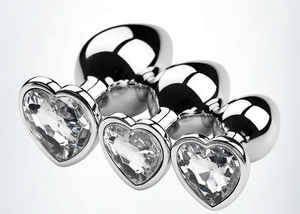 Lot de 3 jouets de stimulation sexy en acier en forme de cœur avec bijoux, petit/moyen/grand, rose, amusant, flirt, masturbation, <span class=keywords><strong>plug</strong></span> anal pour adultes - Product Image 4