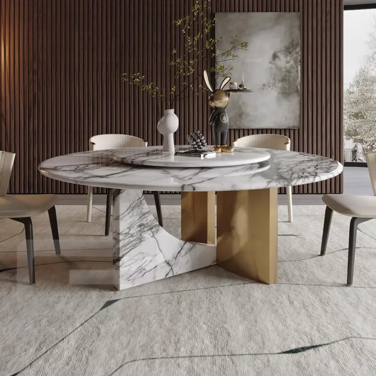 Çağdaş yuvarlak lüks mermer masa tasarımlar yemek odası masa modern yemek masası