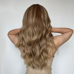 HAIRCUBE פאות ספק סינטטי ארוך בלונד גלי פאה עם פוני עבור לבן שחור נשים יומי המפלגה קרלי פאות חום עמיד - Product Image 4