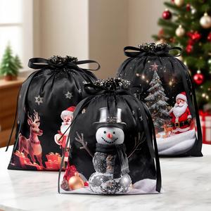 Customized Recyclable Christmas Gift Drawstring Bag Heat Transfer/Silk Screen Printing Natural Cotton <b>Red</b> <b>Ribbon</b> Zhejiang Origin - Product Image 1