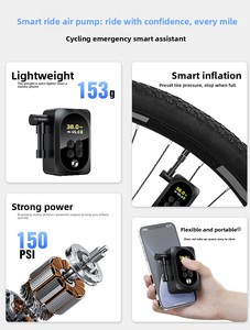 Pompe à air mini portable pour vélo 150 PSI, gonfleur intelligent avec arrêt automatique et lumière d'urgence pour vélo/vélo électrique/moto/trottinette électrique - Product Image 4